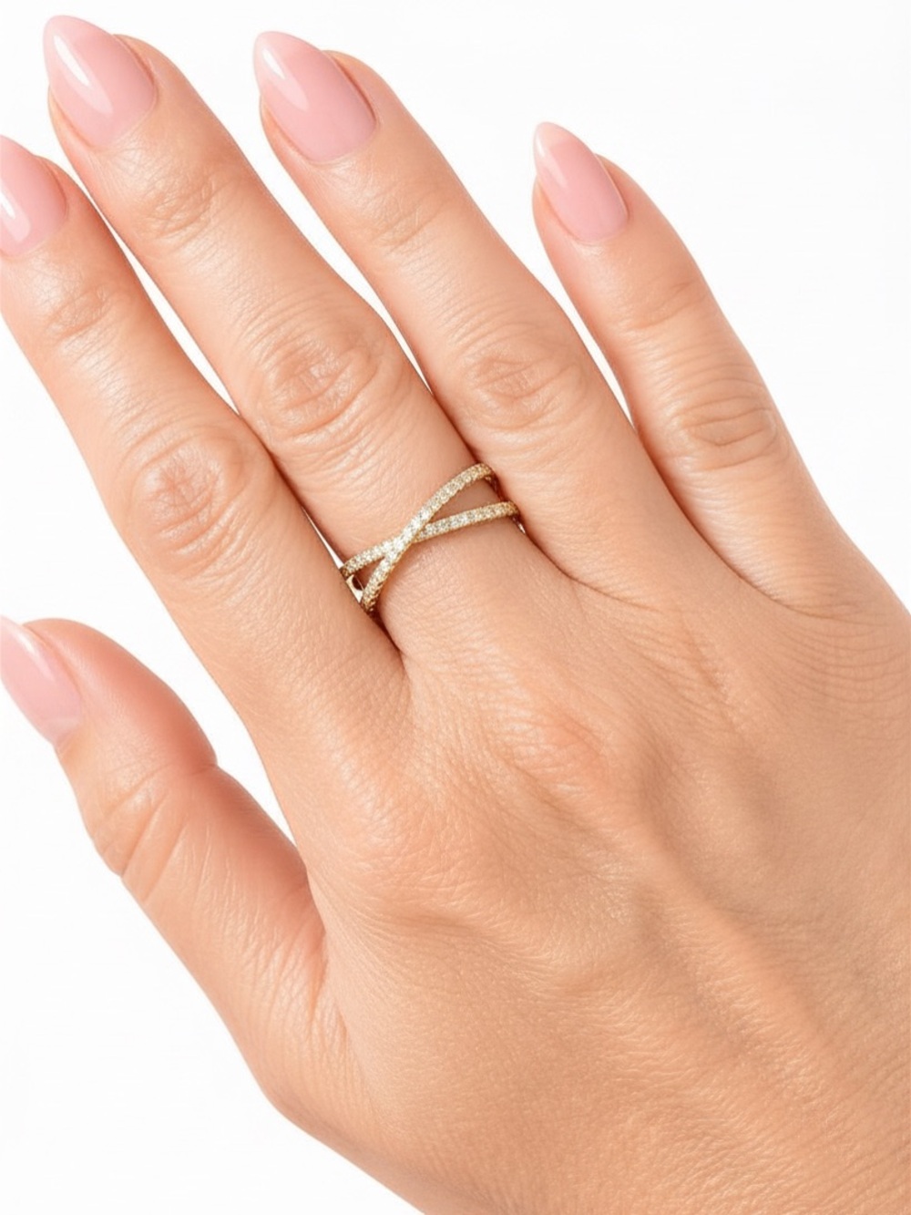 Delicate Gold Crisscross Pave Ring with Sparkling Stones